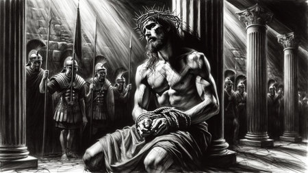 Sculpted Suffering: Monochrome Christ Scourged and Crownedの素材