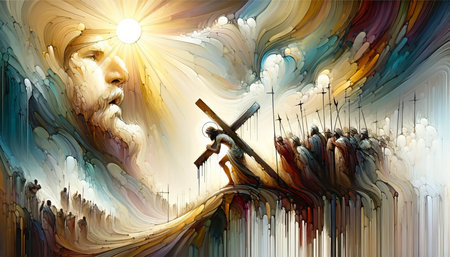 Sacrificial View: God the Father Observes His Son's Sorrowful Passion.の素材
