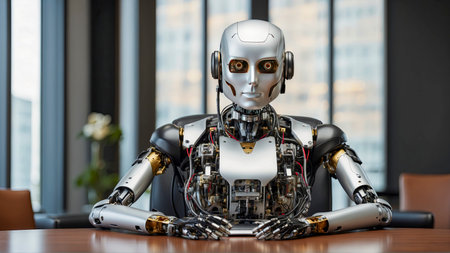 The Futuristic Business Executive: A Robot at office Desk.の素材