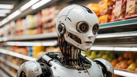Digital Grocery Expedition: AI Robot Shopping in the Futuristic Superstoreの素材