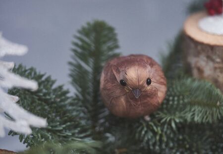 An artificial bird decorated on bird nest.の写真素材