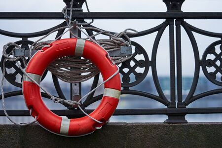 Life Buoy attached to a matal panel