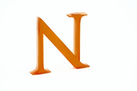Letter N. 3d printed. Red Color. Isolated white background.の写真素材