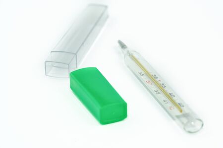 medical thermometer on white background.の写真素材