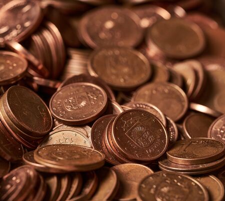 Euro coins currency of the European union. Close-up euro coinsの写真素材