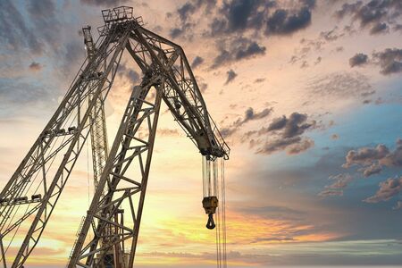 Cargo Cranes in Industrial Port. Blue sky backgroung.の写真素材
