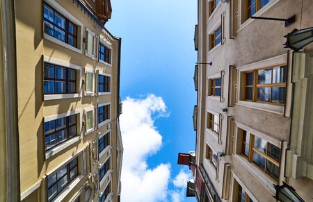 Blue sky over the roofs of old city in Riga.