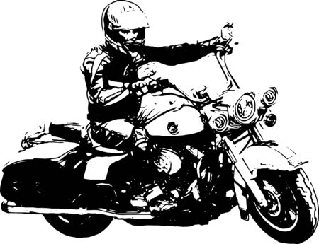 Bikers driving a motorcycle rides along the asphalt roadのイラスト素材