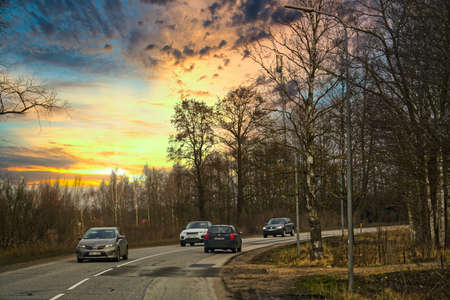 Car on asphalt road in summerのeditorial素材