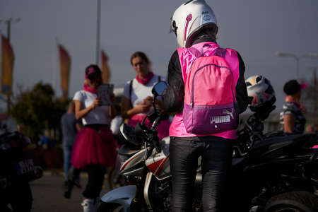 biker festival closing of the motorcycle season - September 28, 2020: parking of sports tuned motorcycles.のeditorial素材