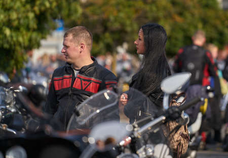 Riga, Latvia - September 22, 2020: Bikers celebrated the opening of motorcycling season by ride over city.のeditorial素材