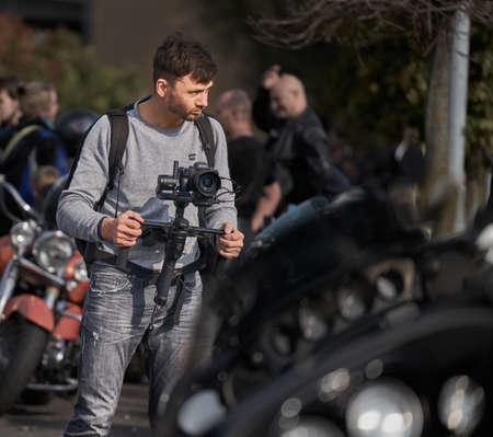 Riga, Latvia - September 22, 2020: Bikers celebrated the opening of motorcycling season by ride over...