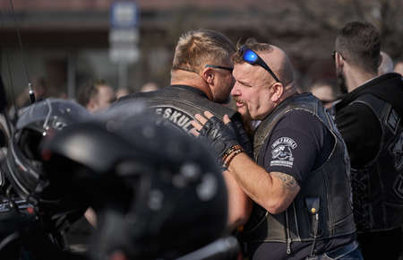 Riga, Latvia - September 22, 2020: Bikers celebrated the opening of motorcycling season by ride over city.のeditorial素材