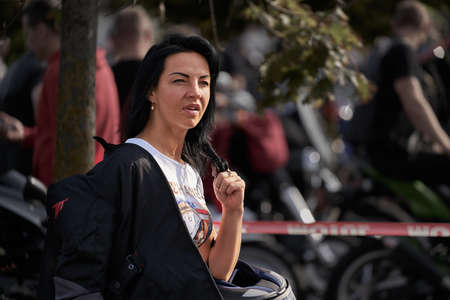 Riga, Latvia - September 22, 2020: Bikers celebrated the opening of motorcycling season by ride over city.のeditorial素材