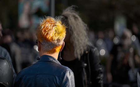 Riga, Latvia - September 22, 2020: Bikers celebrated the opening of motorcycling season by ride over city.のeditorial素材