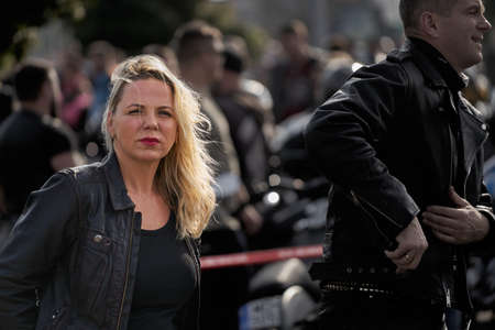 Riga, Latvia - September 22, 2020: Bikers celebrated the opening of motorcycling season by ride over cityのeditorial素材