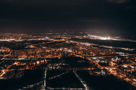 Aerial view of Riga at nightの写真素材