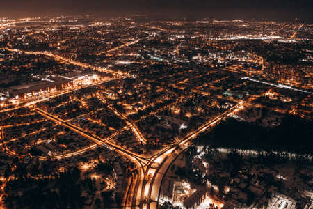 Aerial view of Riga at nightの写真素材