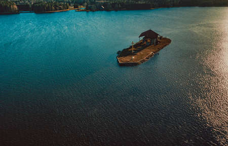 Old church isolated on an island.の写真素材