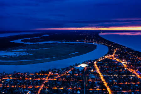 Aerial view of Jurmala along Lielupe river sunset twilightの写真素材