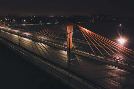 Highway bridge at dusk. Winterの写真素材