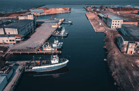 10-03-2021 Engure, Latvia Sailing boats in the marina, lake Balaton-Hungary.のeditorial素材