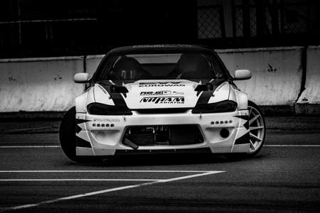 24-04-2021 Riga, Latvia White exotic car parked on a city streetのeditorial素材