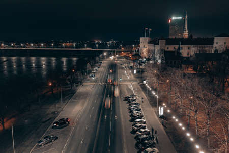 15-01-2021 Riga, Latvia embankment view from drone.のeditorial素材