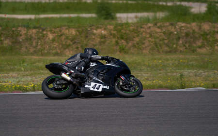 10-05-2021 Lithuania, Kaunas MotoGP rider, Motorcyclist ride in corner.