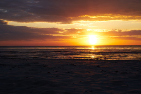 Beautiful sunset over the sea. Sunset on the Baltic Sea.の写真素材