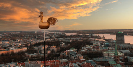 Aerial panoramic view of the old town of Riga, Latvia.の写真素材