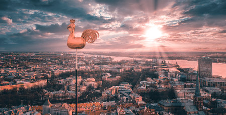 Aerial panoramic view of the old city of Riga, Latvia.の写真素材