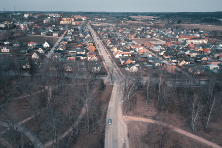 Aerial view of the city in winter. view from above.の写真素材