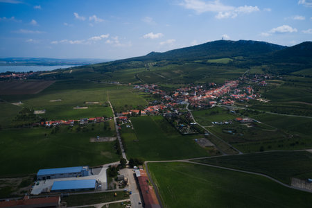 Beautiful small green village from aboveの写真素材
