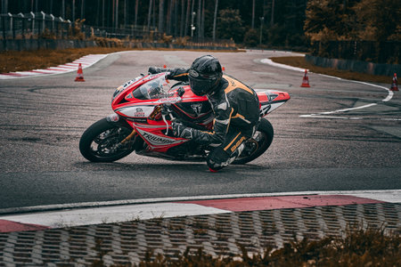 10-05-2021 Lithuania, Kaunas MotoGP rider, Motorcyclist rides at fast sport bike.のeditorial素材