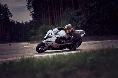 10-05-2021 Lithuania, Kaunas MotoGP rider, Motorcyclist rides at fast sport bike.