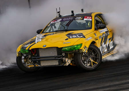 10-06-2021 Riga, LAtvia Sport car drifting on the ground.