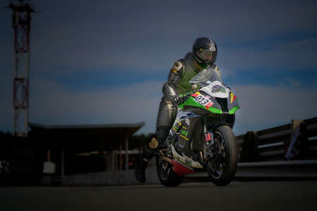 10-05-2021 Lithuania, Kaunas Moto rider, Motorcyclist rides at fast sport bike.のeditorial素材