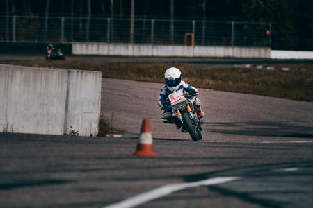 10-05-2021 Lithuania, Kaunas Moto rider, Motorcyclist rides at fast sport bike.のeditorial素材