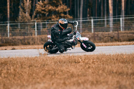 10-05-2021 Lithuania, Kaunas Moto rider, Motorcyclist rides at fast sport bike.のeditorial素材