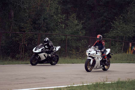 10-05-2021 Lithuania, Kaunas Moto rider, Motorcyclist rides at fast sport bike.