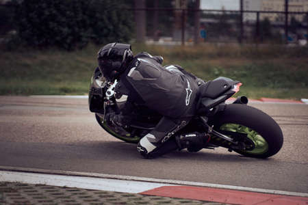 10-05-2021 Lithuania, Kaunas Moto rider, Motorcyclist rides at fast sport bike.のeditorial素材