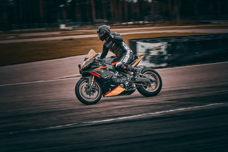10-05-2021 Lithuania, Kaunas Moto rider, Motorcyclist rides at fast sport bike.のeditorial素材