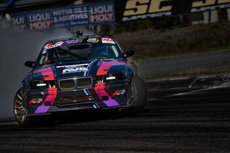 05-08-2021 Riga, Latvia Sport car drifting on the ground.