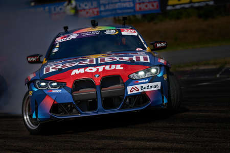 05-08-2021 Riga, Latvia Sport car drifting on the ground.