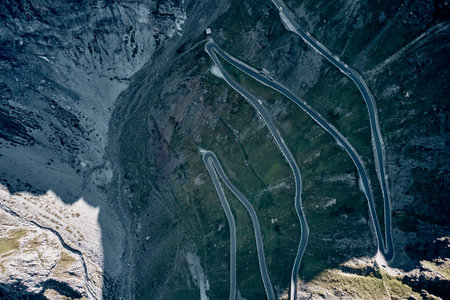 Aerial view of a mountain road in the Himalayas.の写真素材