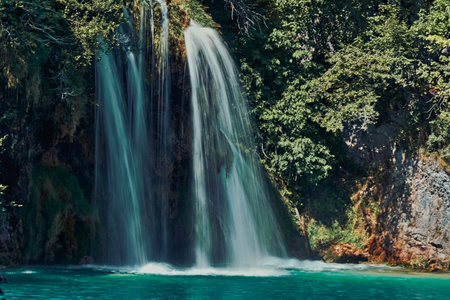 Waterfall in the tropical forest. Beautiful waterfall in the mountains. Waterfall in the forest.の写真素材