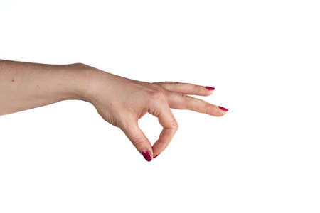 Woman hand isolated on white background, hold or catch.