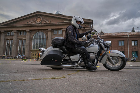 10-05-2021 Lithuania, Kaunas MotoGP rider, Motorcyclist rides at fast sport bike.のeditorial素材