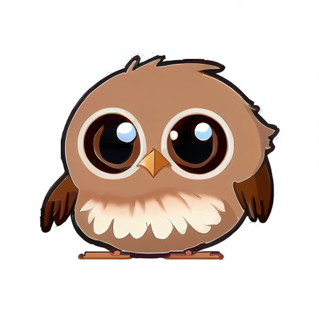 a brown owl with big eyes sitting on a branch with a white background and a blue frame around it. .の写真素材